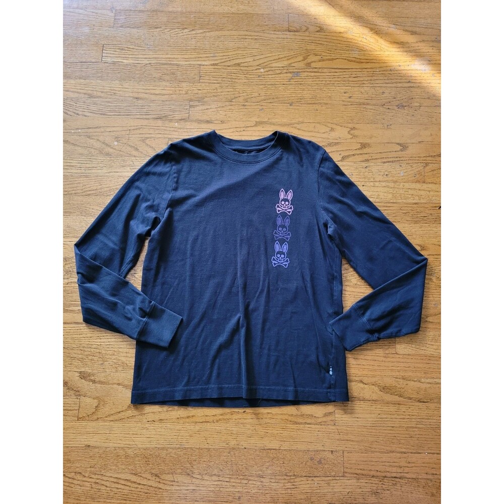 Psyco Bunny Mens Graphic Print Long Sleeve Black T-Shirt Size 3